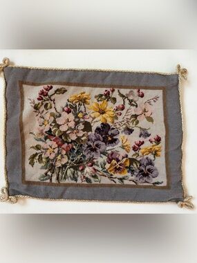 IMPERIAL ELEGANCE Floral Cross-Stitch Needlepoint Wool Pillow Sham VINTAGE